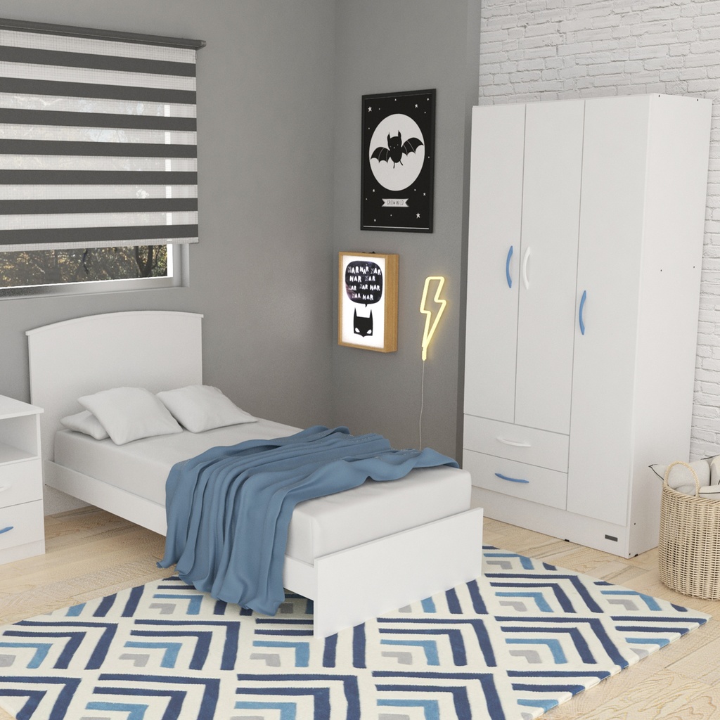 Placard 3 Puertas 2 Cajones Blanco Interior Sin Pintar